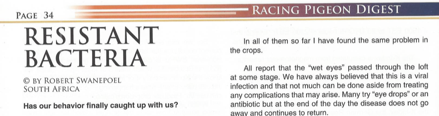 Letter to the editor of the Racing Pigeon Digest